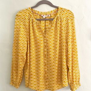 Boden Naomi Blouse Tuscan Sun Ribbon Print Size 10 Yellow